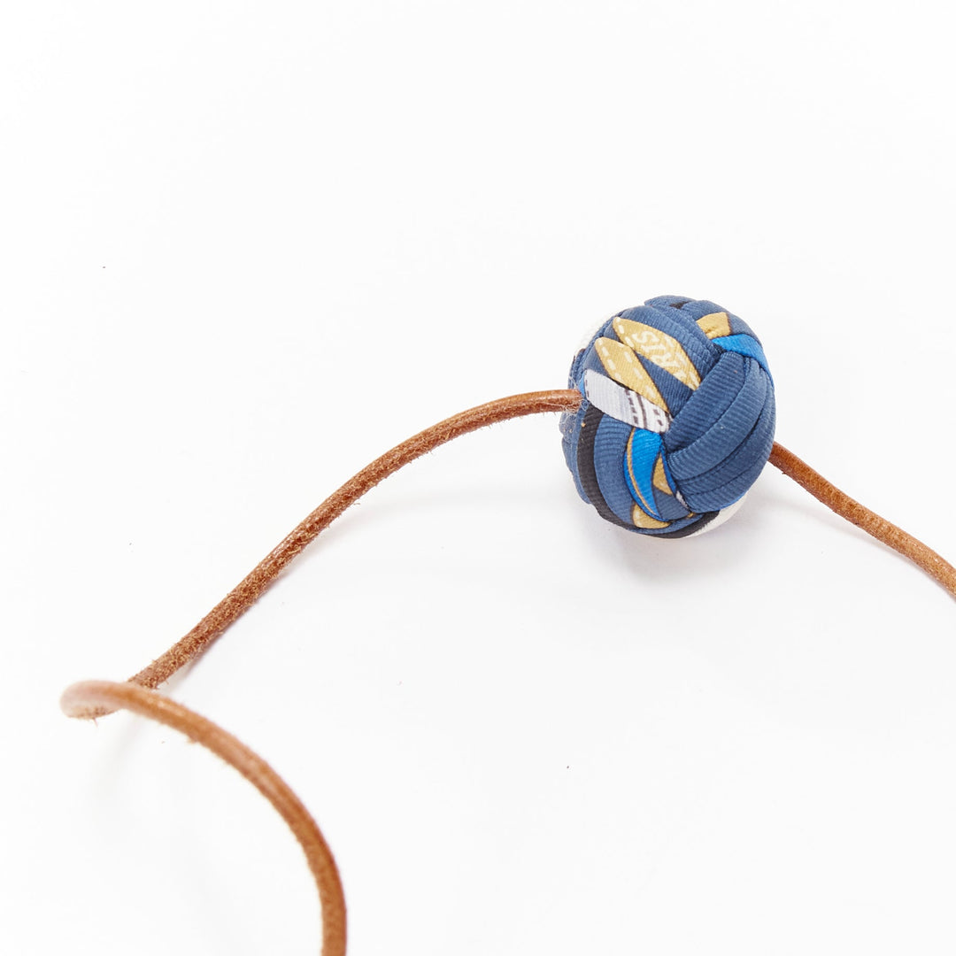 rare HERMES Silk Et Cuir Pompons Bag Charm Bleu Cobalt pom pom leather bag charm