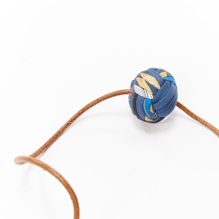 rare HERMES Silk Et Cuir Pompons Bag Charm Bleu Cobalt pom pom leather bag charm