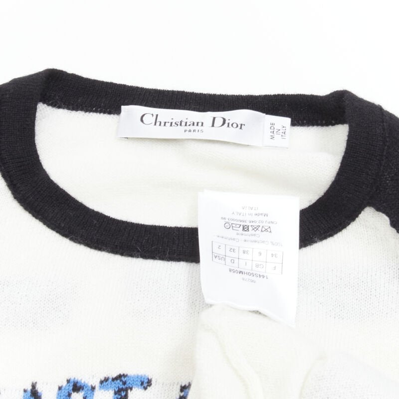 CHRISTIAN DIOR 2021 100% cashmere Heart Beat black white raglan top FR34 XS