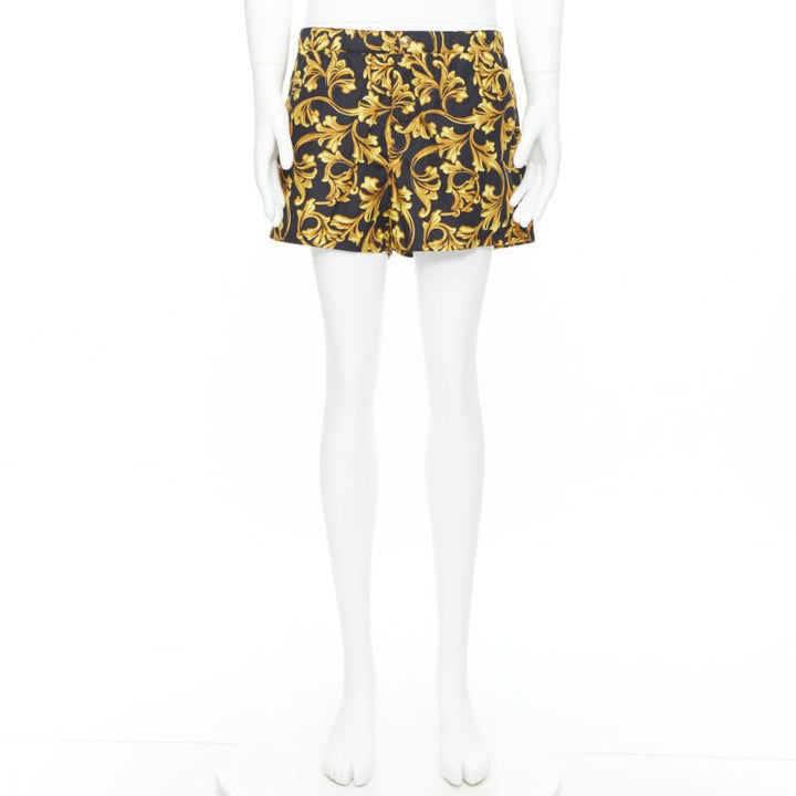VERSACE gold Medusa button black floral barocco summer swim shorts IT6 L