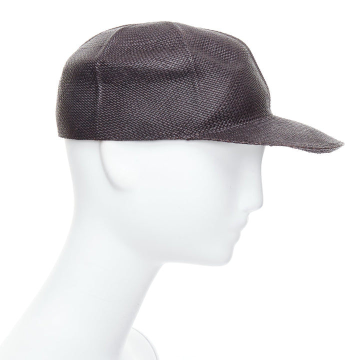 HERMES Riley Panama black straw small silver logo cotton lined cap hat 57cm