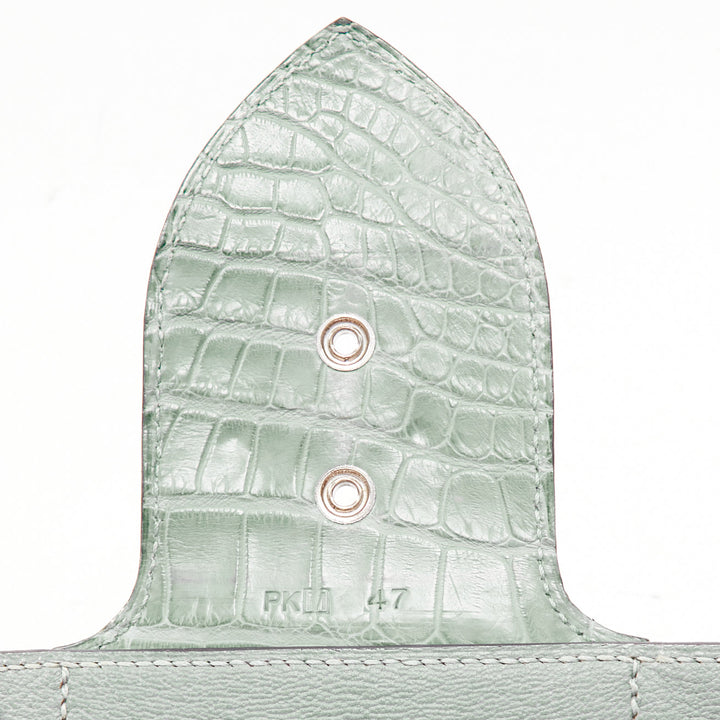 HERMES Goodlock Porosus mint green scaled leather PHW push clasp wrist clutch