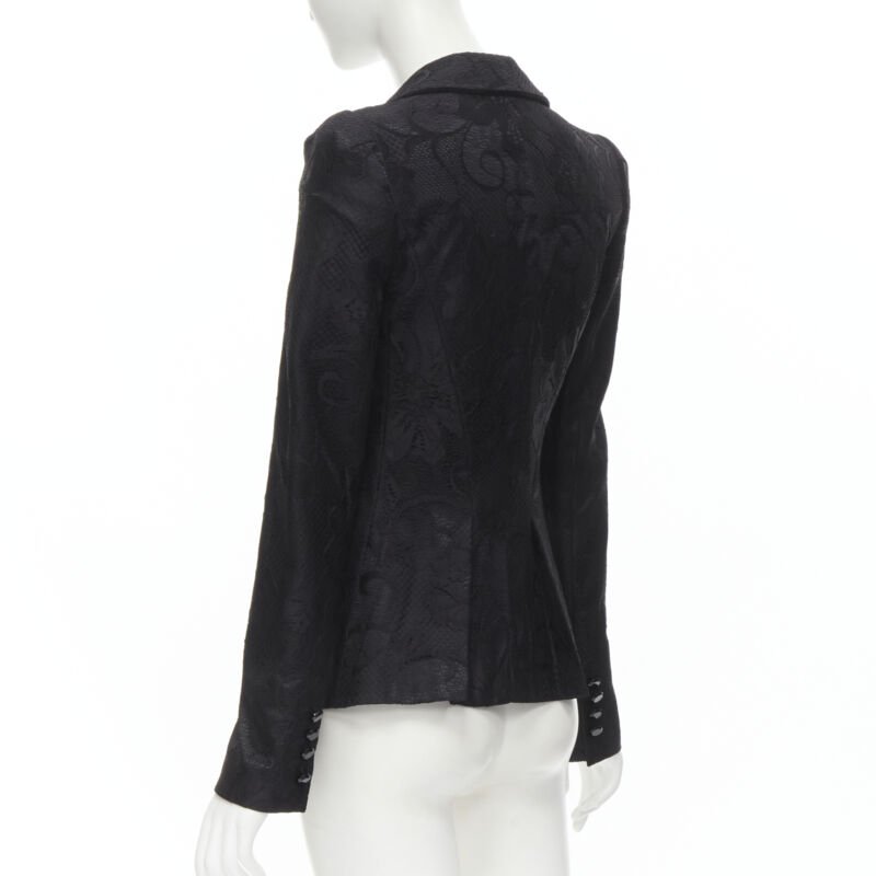 EMPORIO ARMANI black lace jewel cut buttons fitted blazer IT40 S