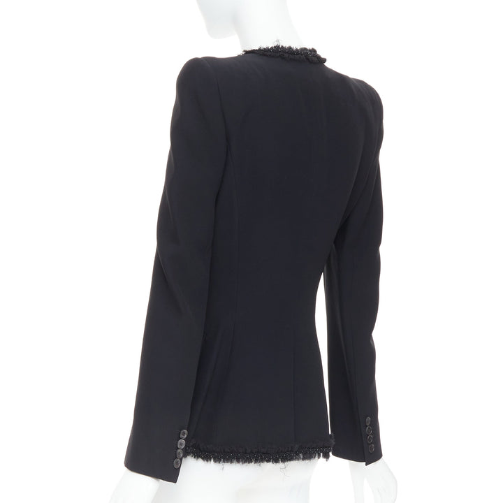 ALEXANDER MCQUEEN 2011 black beaded ruffle collar fitted blazer jacket IT40 S