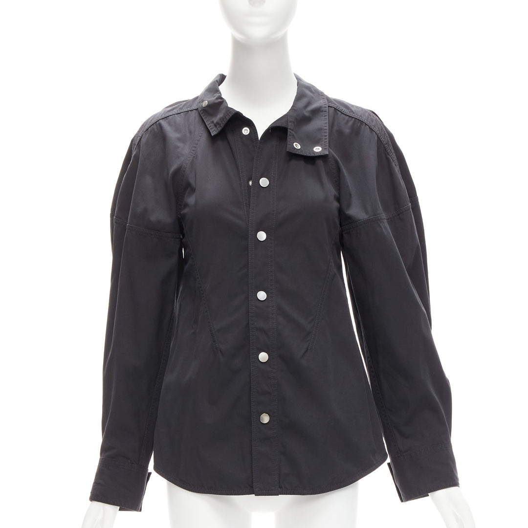 BOTTEGA VENETA black cotton blend 3D cut sleeves snap button shirt IT36 S