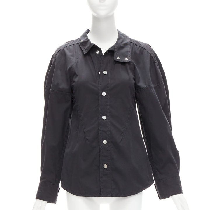 BOTTEGA VENETA black cotton blend 3D cut sleeves snap button shirt IT36 S