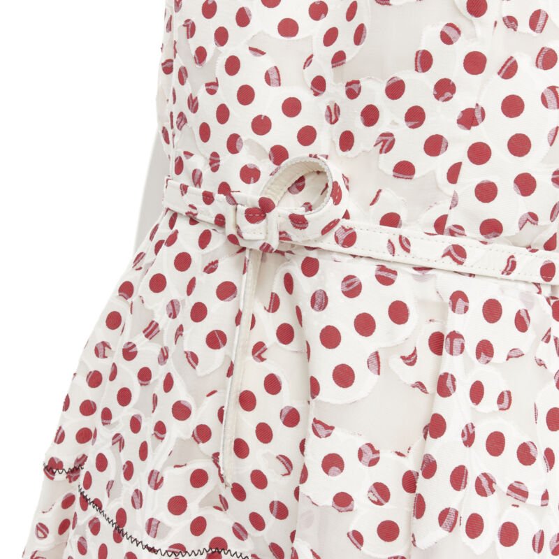 OSCAR DE LA RENTA 2016 white polkadot floral burnt out devore belted dress US2 S