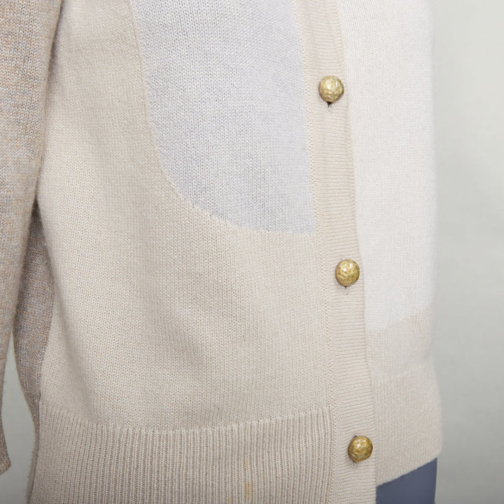 CHANEL 100% cashmere beige cream colorblocked CC buttons cardigan FR36 S