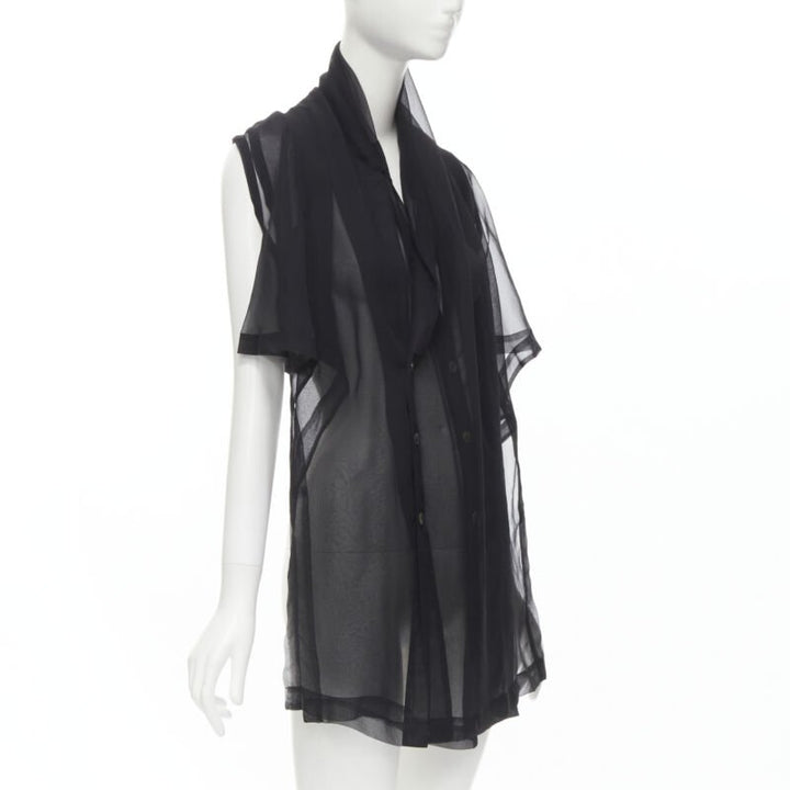 COMME DES GARCONS 1990 Vintage black sheer  deconstructed layered shirt S
