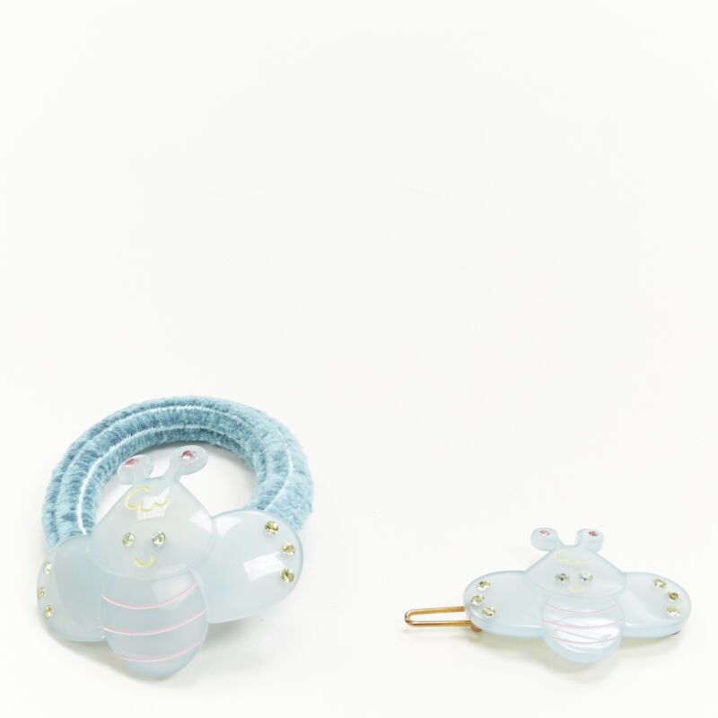 CHIC & MODE Alexandre Zouari crystal bee blue acrylic hair band clip X2