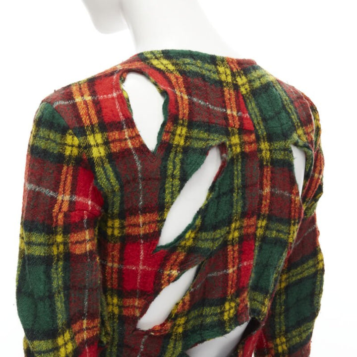 JUNYA WATANABE Vintage 1995 red punk plaid boiled wool cut out jacket S