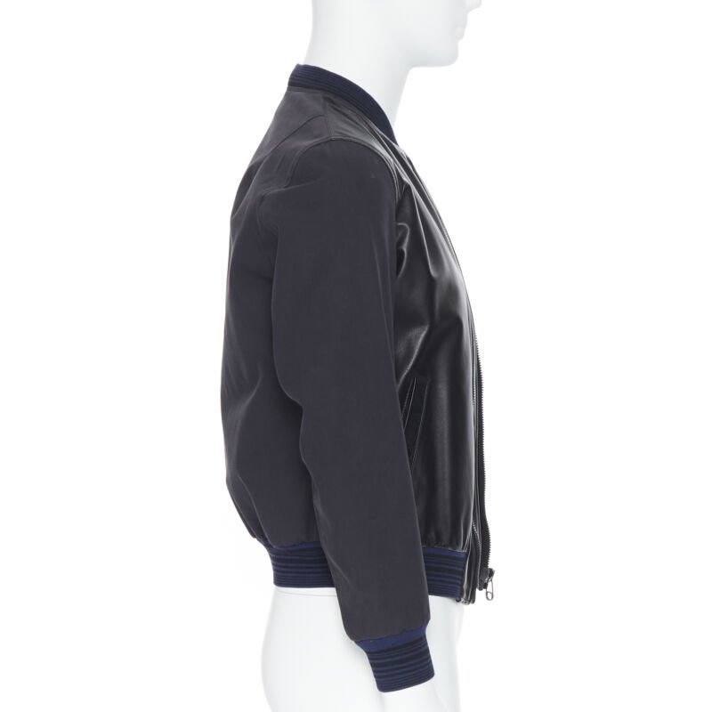 LANVIN ALBER ELBAZ black contrast lamb leather front MA1 bomber jacket EU44 XS