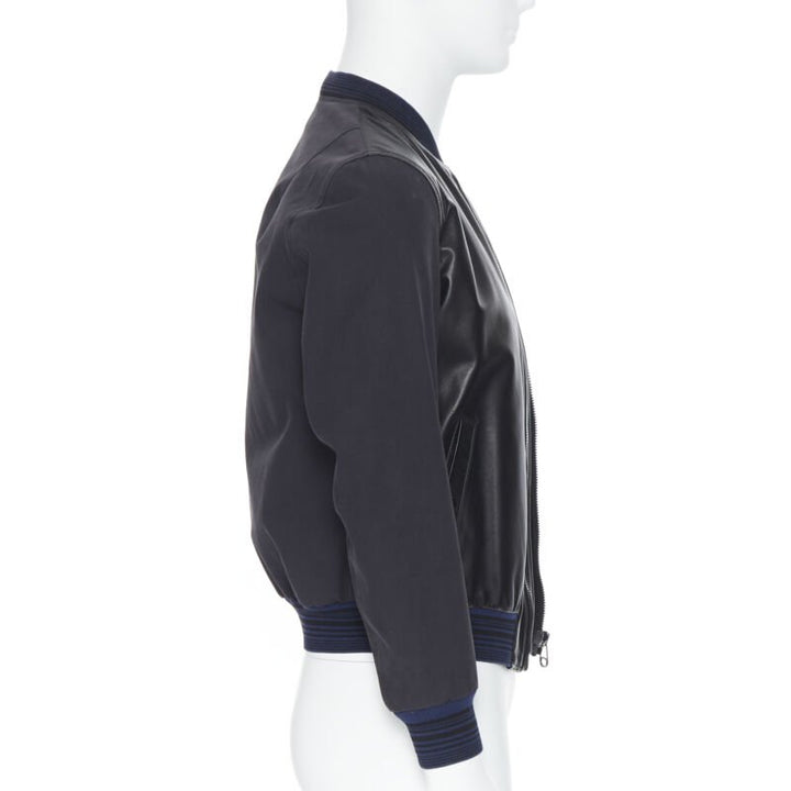 LANVIN ALBER ELBAZ black contrast lamb leather front MA1 bomber jacket EU44 XS
