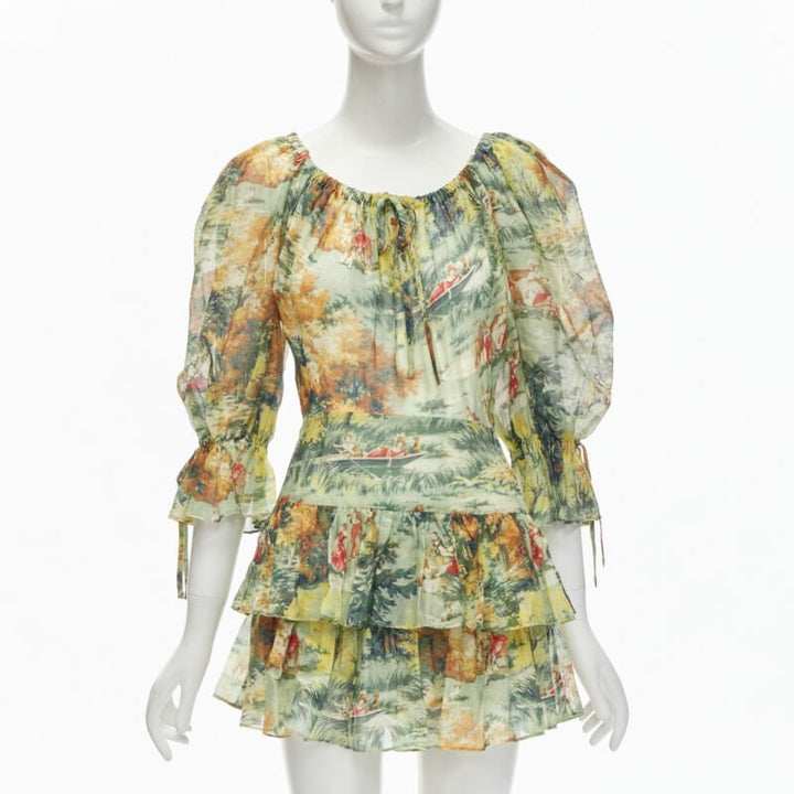 ALICE MCCALL Strange Dreams green print billow sleeve tiered playsuit US2 XS