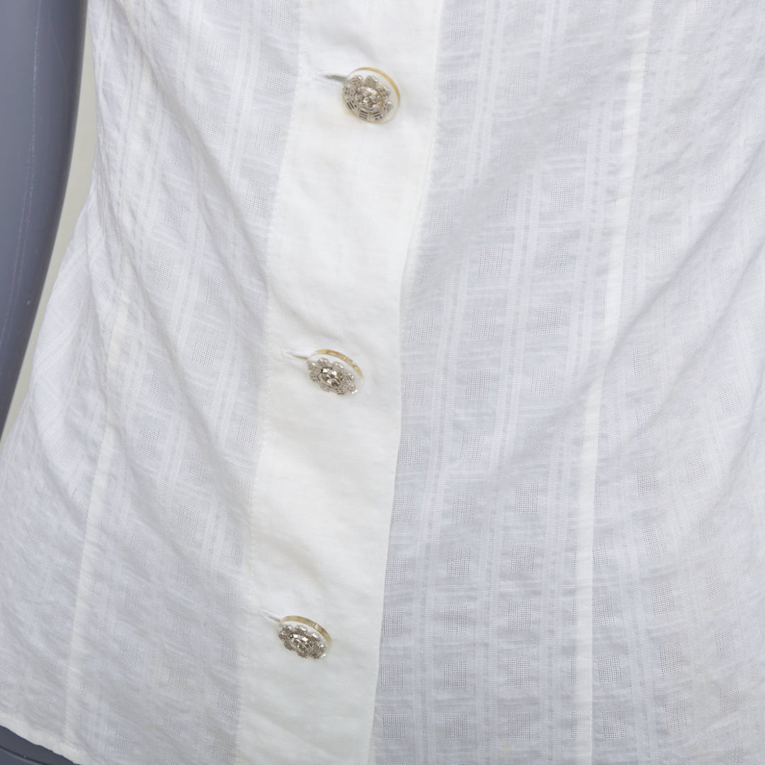 CHANEL 2016 cream cotton CC logo striped fitted shirt FR34 XS