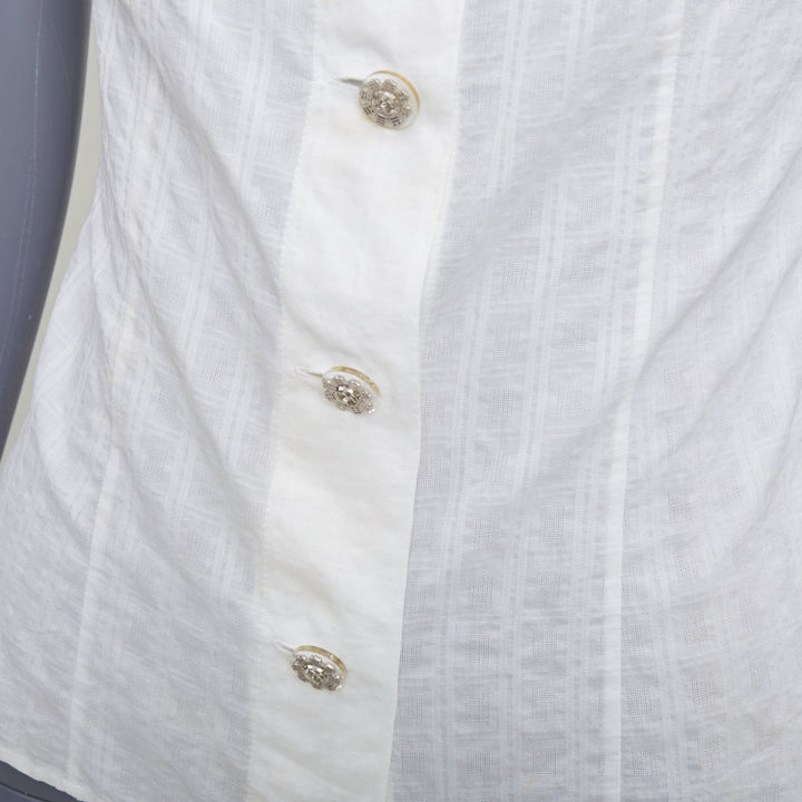 CHANEL 2016 cream cotton CC logo striped fitted shirt FR34 XS