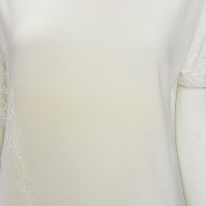 LANVIN cream white wool blend lace trim knitted pullover top M