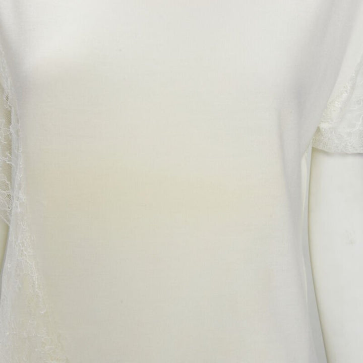 LANVIN cream white wool blend lace trim knitted pullover top M