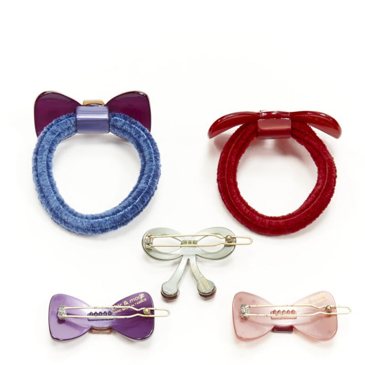 CHIC & MODE Alexandre Zouari LOT OF 5 crystal acrylic bow ribbon hair tie clip