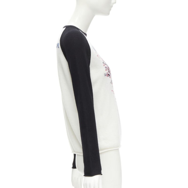 CHRISTIAN DIOR 2021 100% cashmere Heart Beat black white raglan top FR34 XS