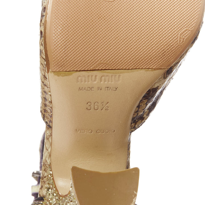 MIU MIU Vintage snake print gold course glitter chunky heel maryjane EU36.5
