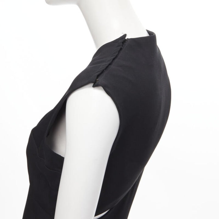 MADAME GRES Haute Couture Paris 1972 black crepe slash slit cut out dress M