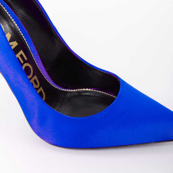 TOM FORD cobalt blue satin pointy front stiletto heeled pumps EU36.5