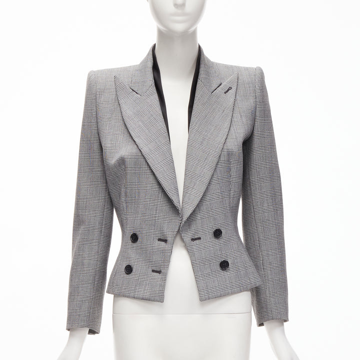 ALEXANDER MCQUEEN 1990 Vintage grey houndstooth layer collar power blazer IT40 S