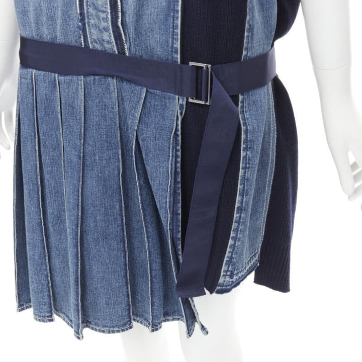SACAI 2018 washed denim knit insert belted skirt dress JP3 L