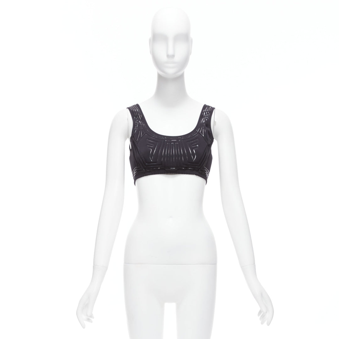 FENDI 2019 FFreedom black neoprene rubber FF logo scoop cropped bra top IT40 S