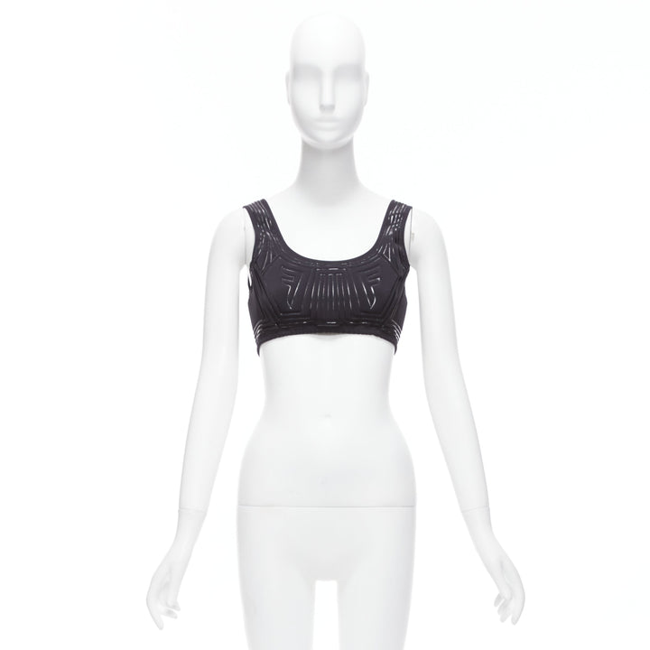 FENDI 2019 FFreedom black neoprene rubber FF logo scoop cropped bra top IT40 S