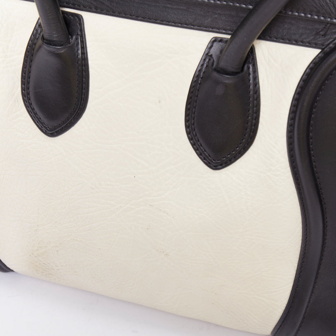 CELINE Luggage Mini black cream bicolor nubuck calfskin flared bag