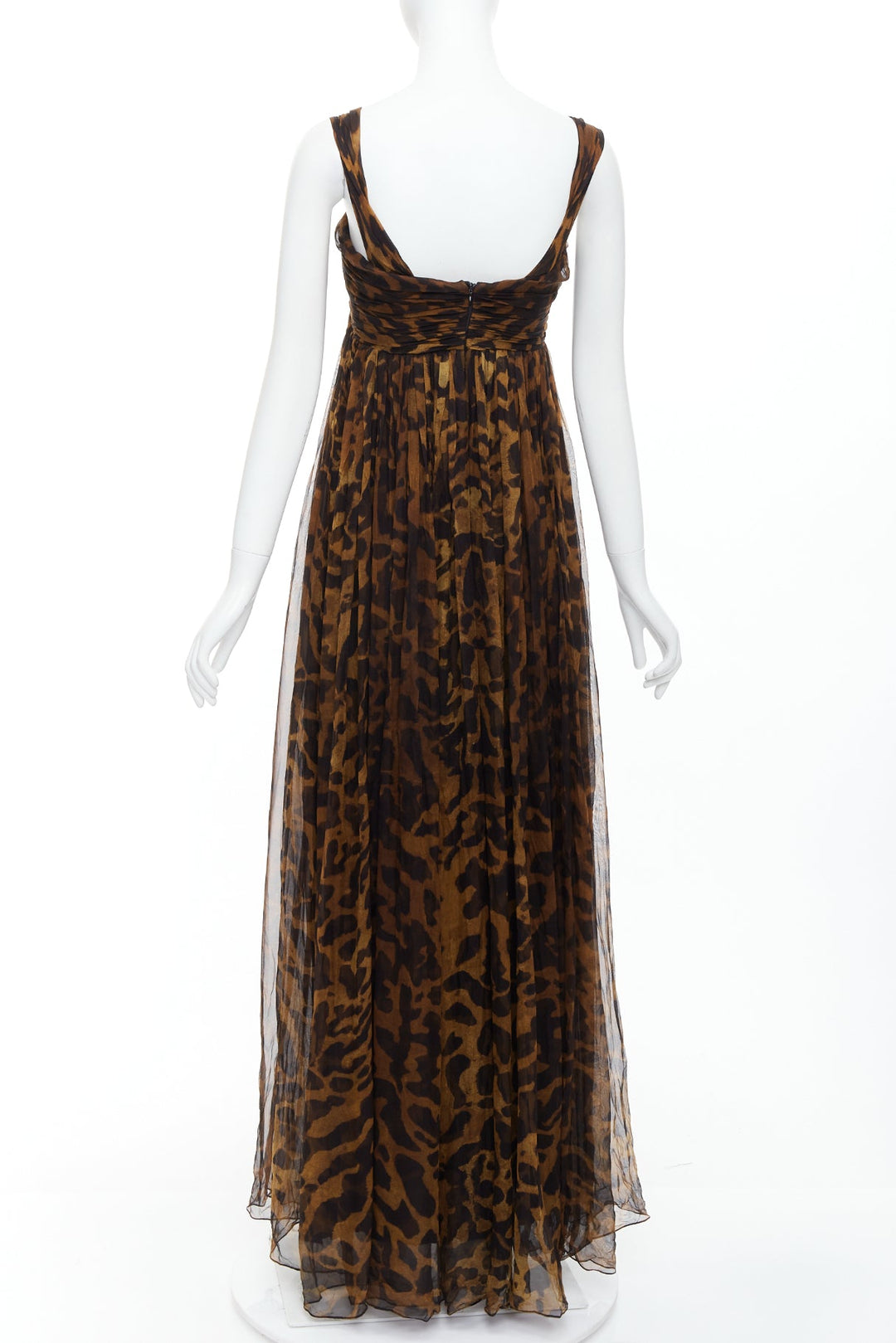 ALEXANDER MCQUEEN 2011 100% silk leopard print corseted long gown IT40 S