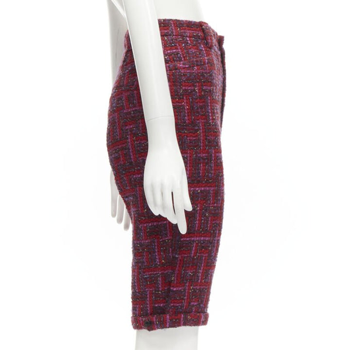 SAINT LAURENT 2021 pink red geometric tweed knee length shorts FR34 XS