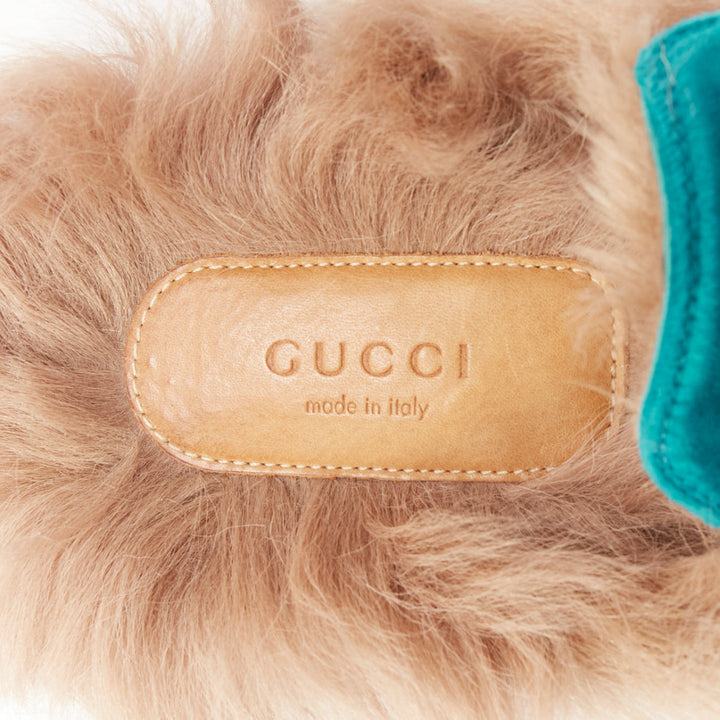 GUCCI Princetown green velvet horse bit buckle fur lined slide loafers EU37