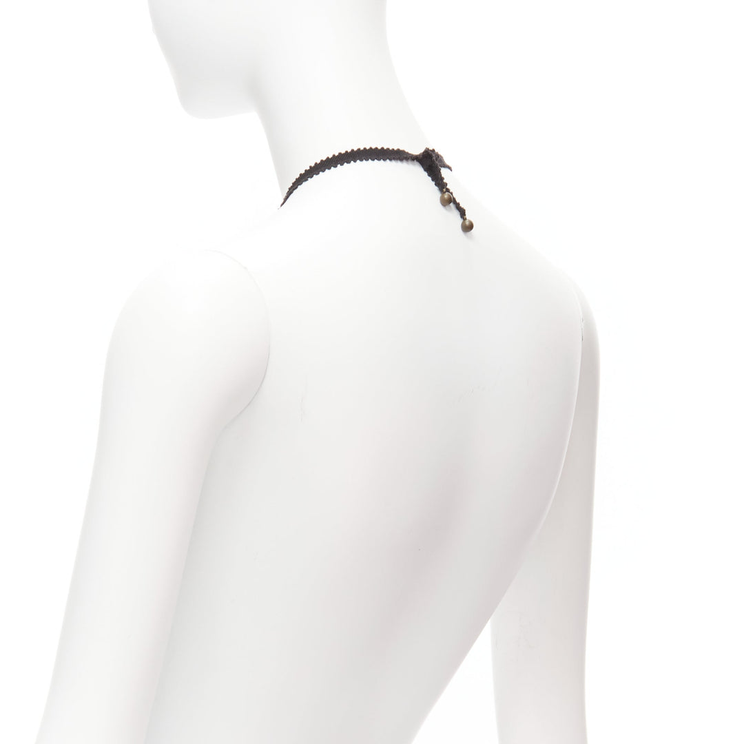 CHAMOREL black grosgrain ribbon clear crystal bronze rings long necklace