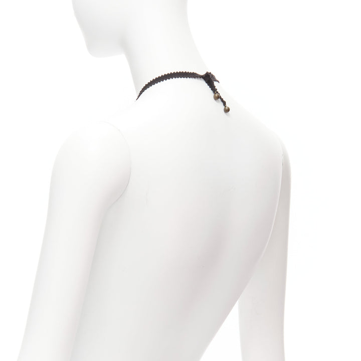 CHAMOREL black grosgrain ribbon clear crystal bronze rings long necklace