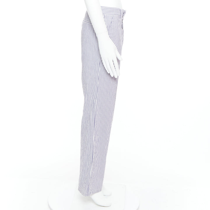 MAISON MARTIN MARGIELA white blue cotton stripe button fly wide pants IT46 S