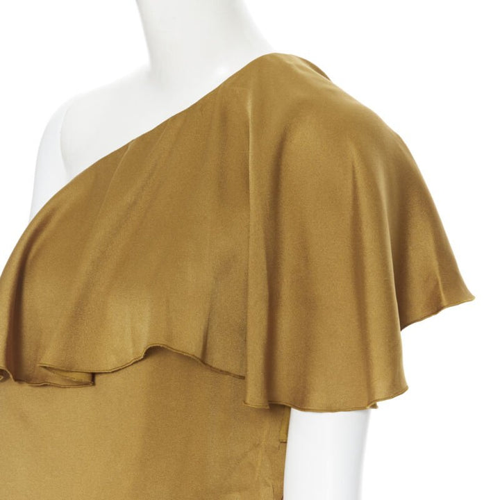 LANVIN ALBER ELBAZ gold viscose acetate layered one shoulder evening top FR36 XS