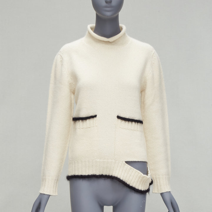 OLD CELINE PHOEBE PHILO cream cashmere mohair cutout turtleneck sweater M