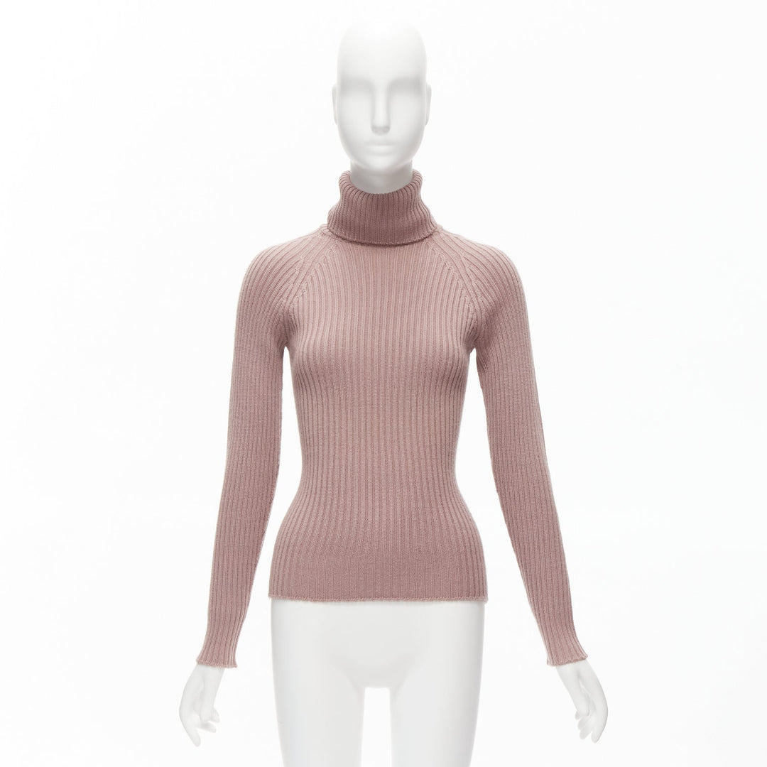 DOLCE GABBANA mauve pink raglan ribbed turtleneck sweater top IT42 M