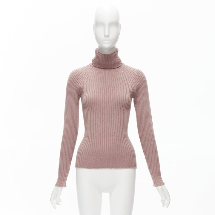 DOLCE GABBANA mauve pink raglan ribbed turtleneck sweater top IT42 M