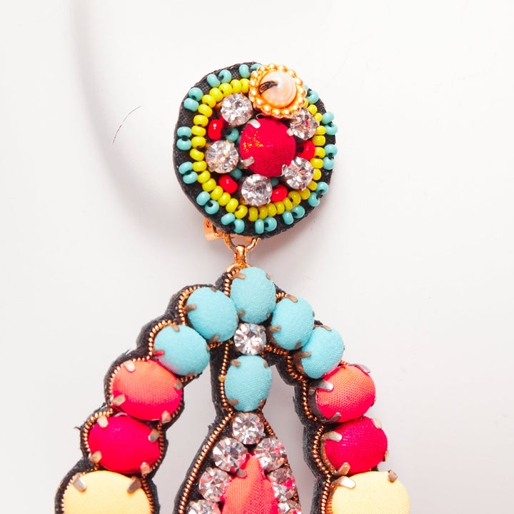 RANJANA KHAN neon orange crystal beads multi dangling clip on earrings
