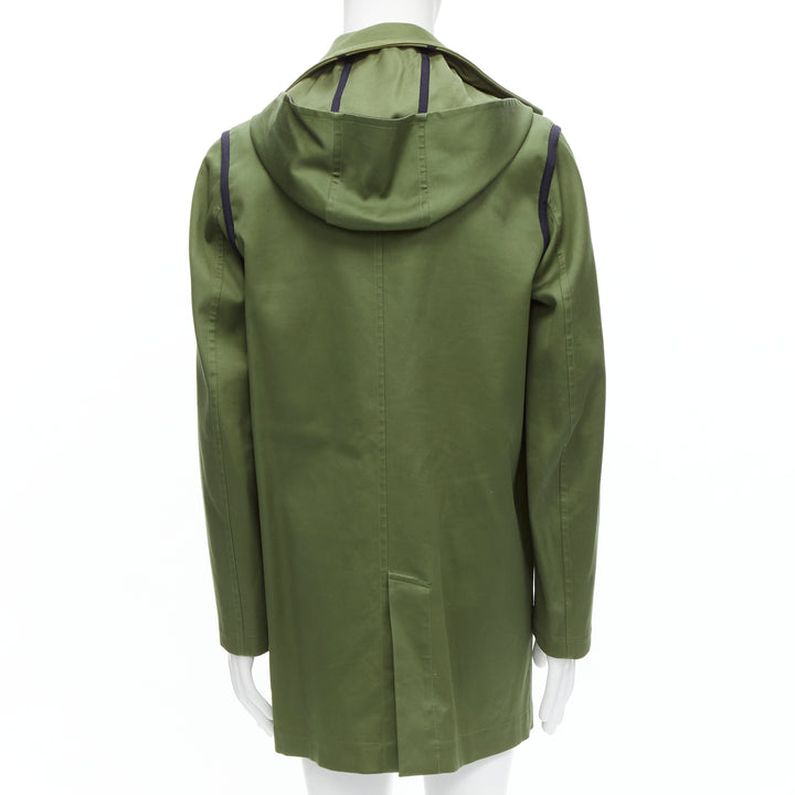 VALENTINO Reversible green navy cotton poplin oversized collar mid coat EU48 M