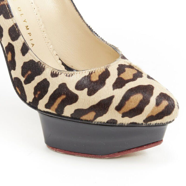 CHARLOTTE OLYMPIA Dolly brown leopard pony hair patent platform pump EU36.5