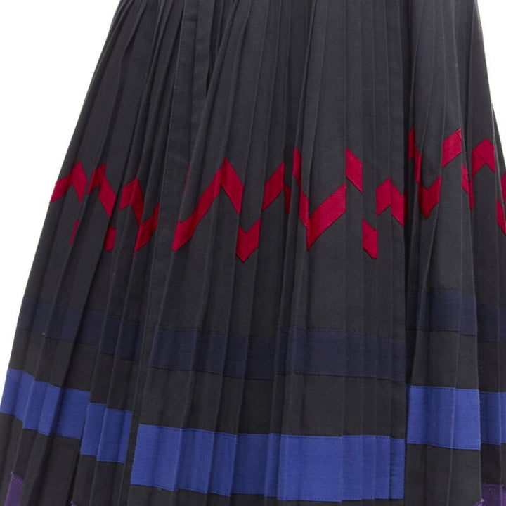 COMME DES GARCONS 1980s black geometric pattern pleated wrapped flared skirt S