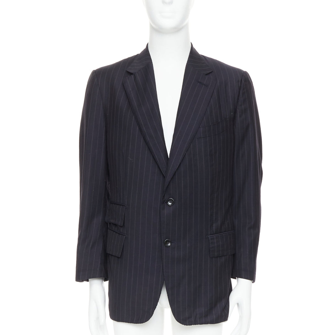 TOM FORD Windsor black wool silk pinstripe flap pocket blazer IT50 L