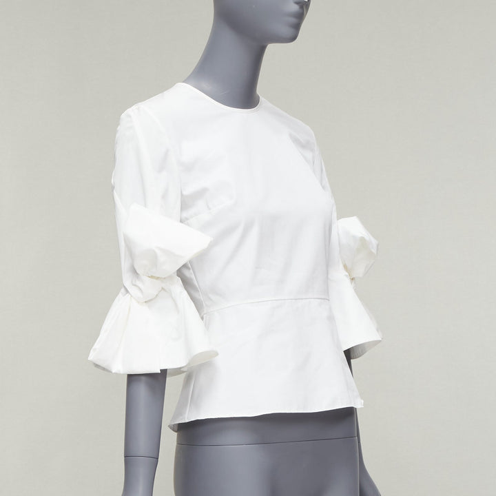 ROKSANDA Kemi white cotton poplin bow cuff flared sleeve peplum top UK6 XS