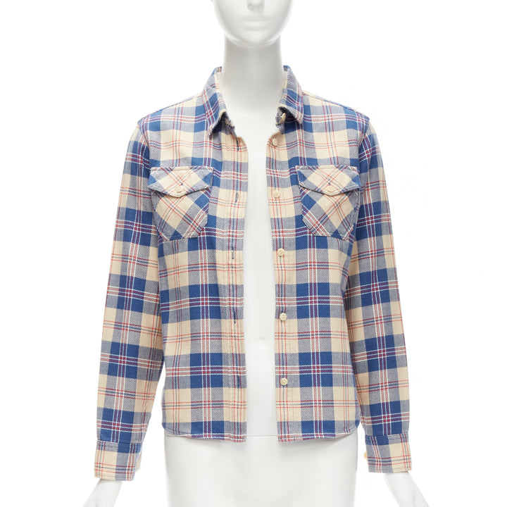 VISVIM cotton blue beige plaid flap pockets button down shirt JP0 XS