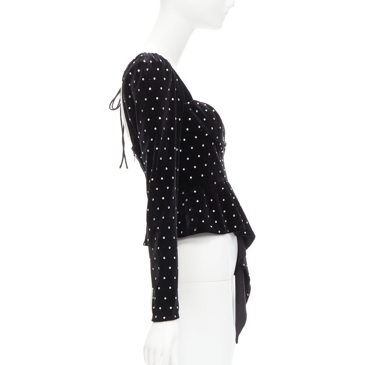SELF PORTRAIT black silver crystal velvet tie puff sleeve top UK6 XS Jennie